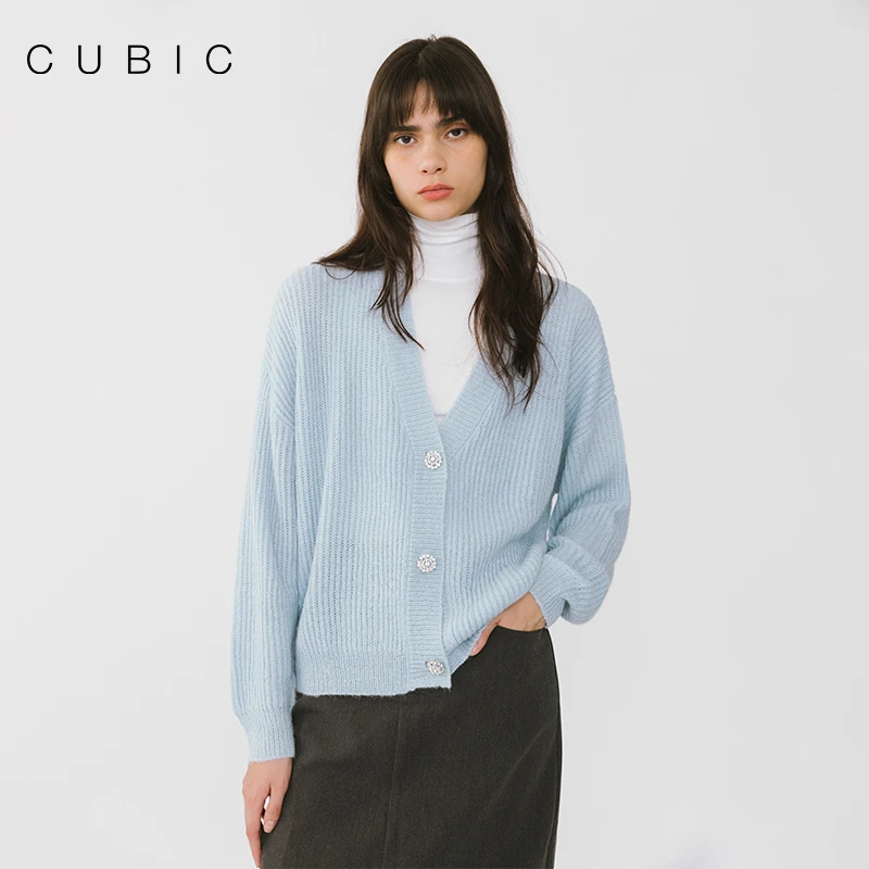 【团长专属】CUBIC 多巴胺色系休闲宽松V领百搭长袖针织开衫