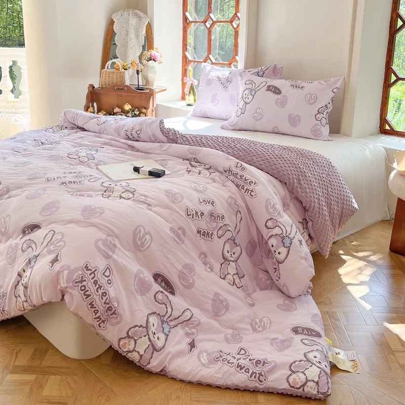 A类双层纱加厚秋冬款豆豆绒被家居大豆被芯春秋被冬被印花儿童被