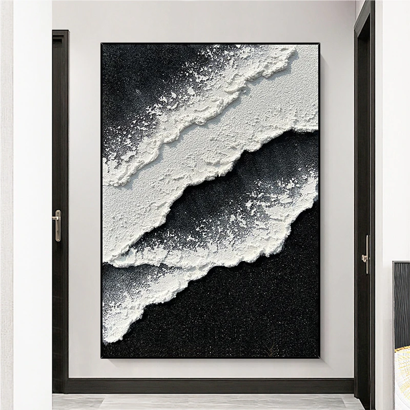 手绘油画《浪潮》玄关装饰画客厅沙发背景墙挂画立体肌理抽象画