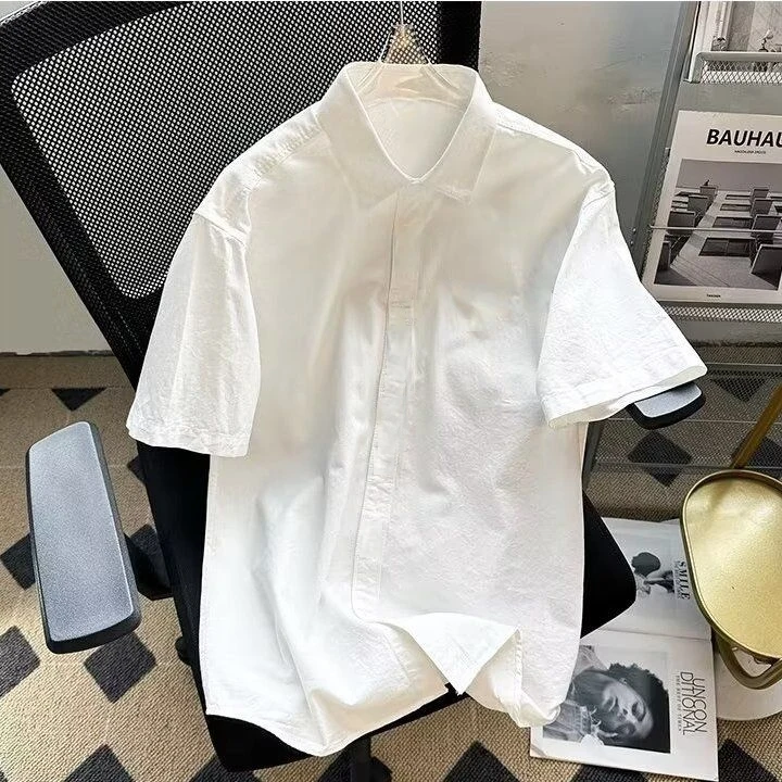 短袖纯棉白衬衫夏季简约纯色休闲白色衬衣宽松百搭纯色韩版打底衫
