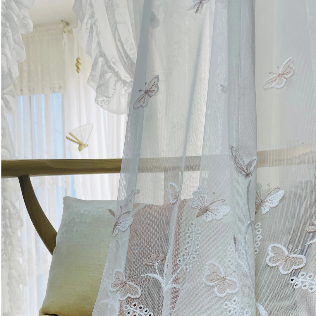 唯美浪漫蝴蝶浮雕绣花纱帘韩式新中式纱