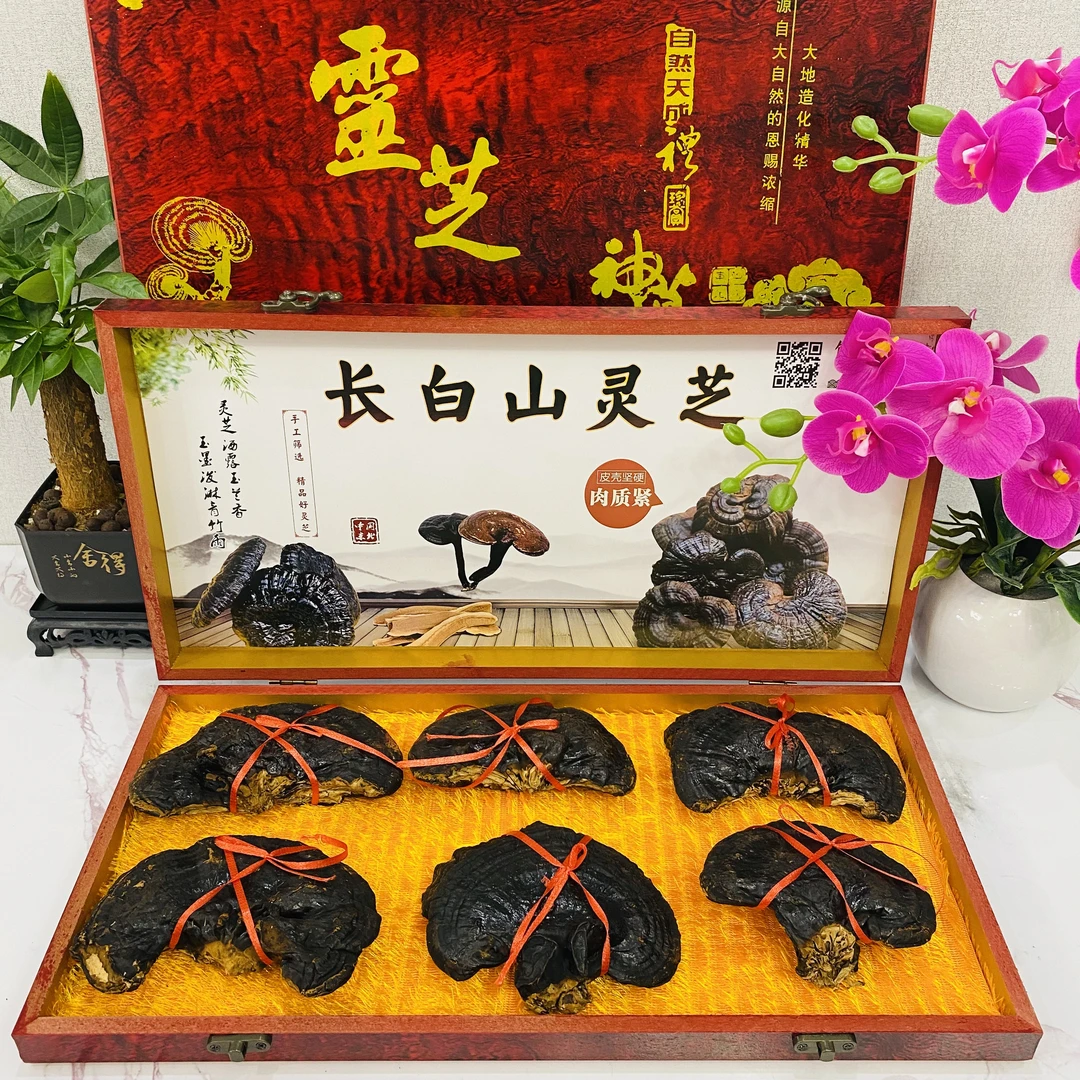 【礼盒装】正宗长白山黑灵芝 干货灵芝 煲汤泡酒煮茶灵芝木盒送礼