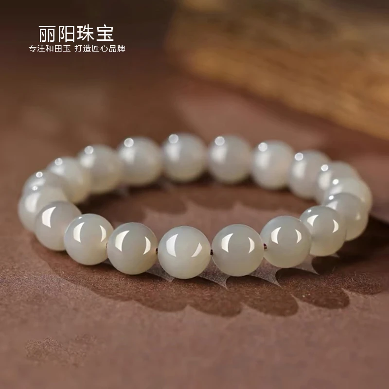 天然和田玉烟紫手串老坑玉手串素圈玉石手链女单圈玉饰手串珠