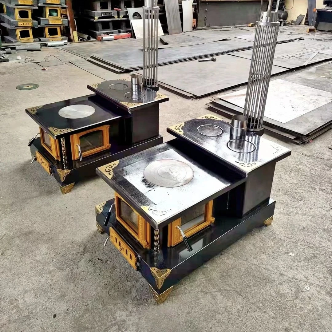 “丁”字型藏式节能柴火炉家用三面金色门取暖炉