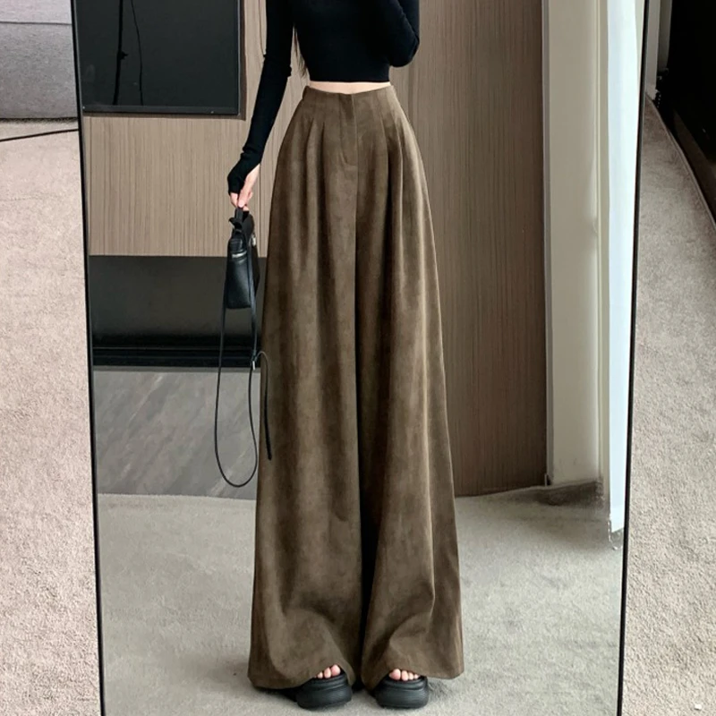 美式复古辣妹扎染西装裤女秋季爆款气质高腰显瘦垂感阔腿裤拖地裤