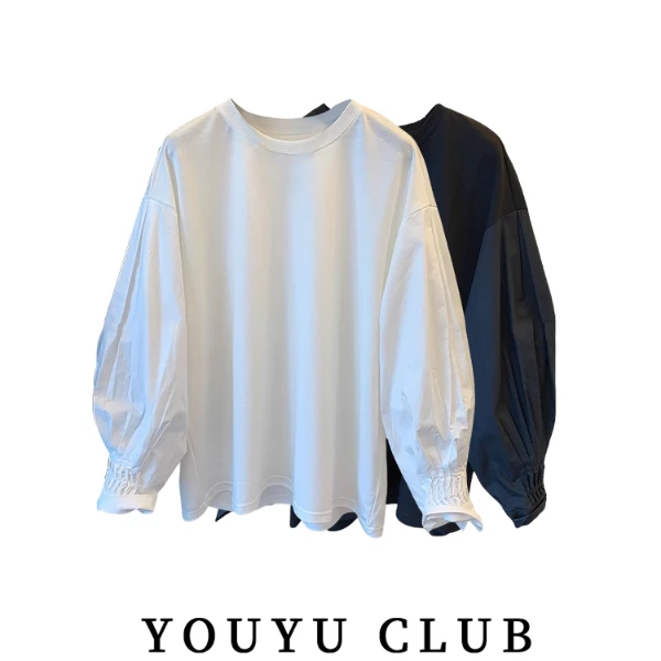 宽松胖mm灯笼袖长袖衬衣女春季大码2025休闲内搭白色打底衫上衣