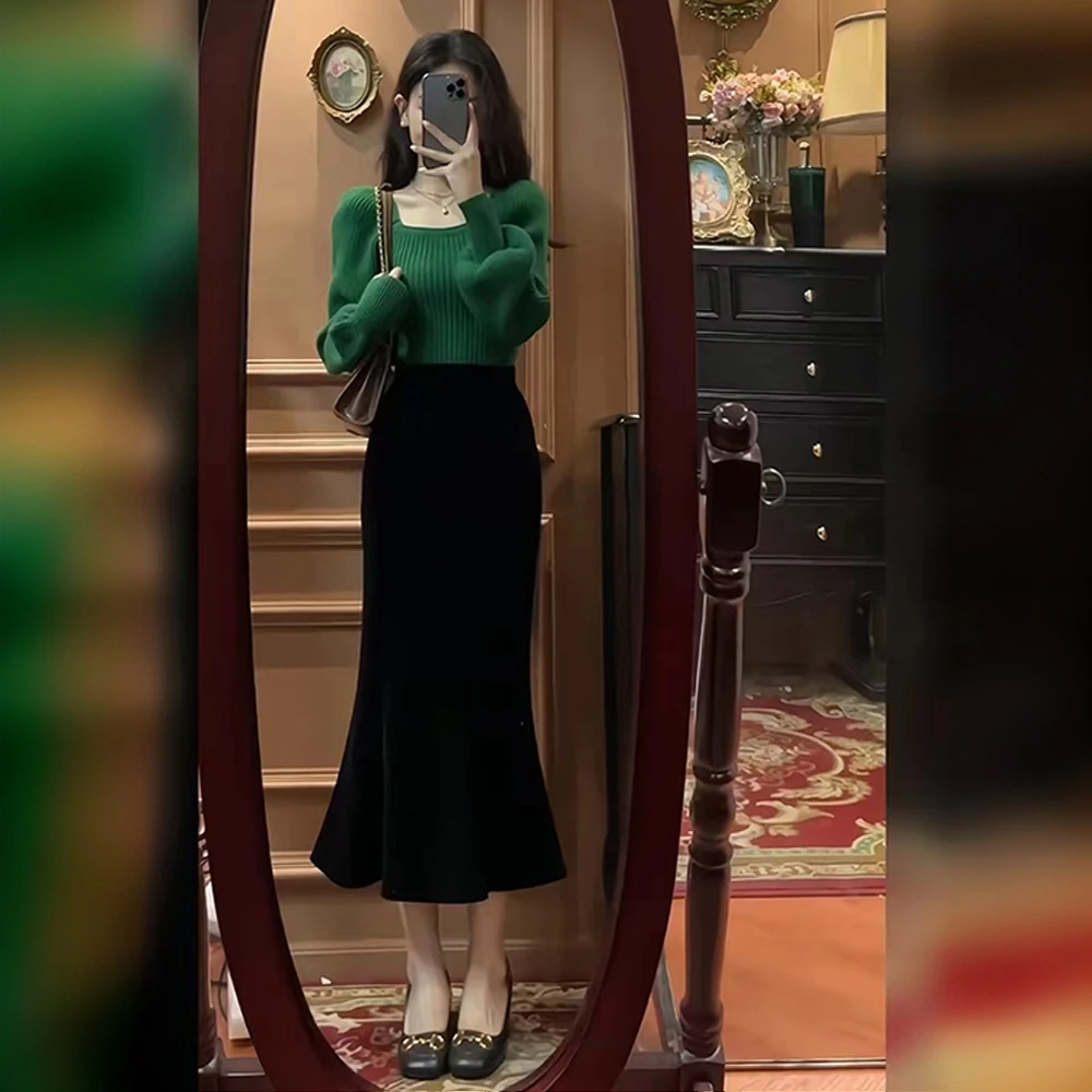 法式气质名媛高端毛衣半身裙两件套装秋冬装别致跨年两件套裙子