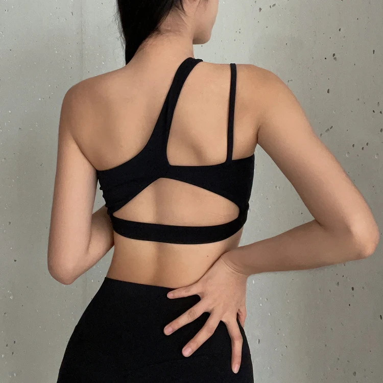单肩运动内衣女斜肩瑜伽文胸bra美背训练小背心防震减震健性感785