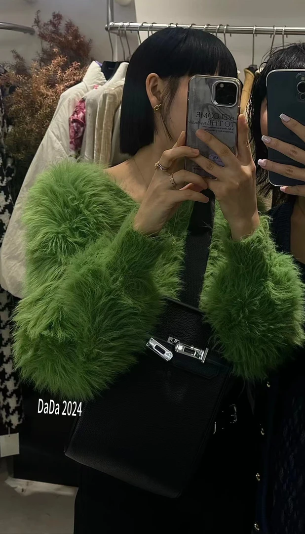 NO退NO换 DaDa 原创设计长毛V领上衣5165