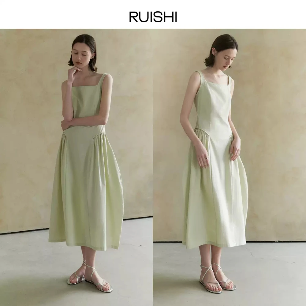 芮时【DB】薄荷曼波立体褶皱修身花苞连衣裙 R24B131859