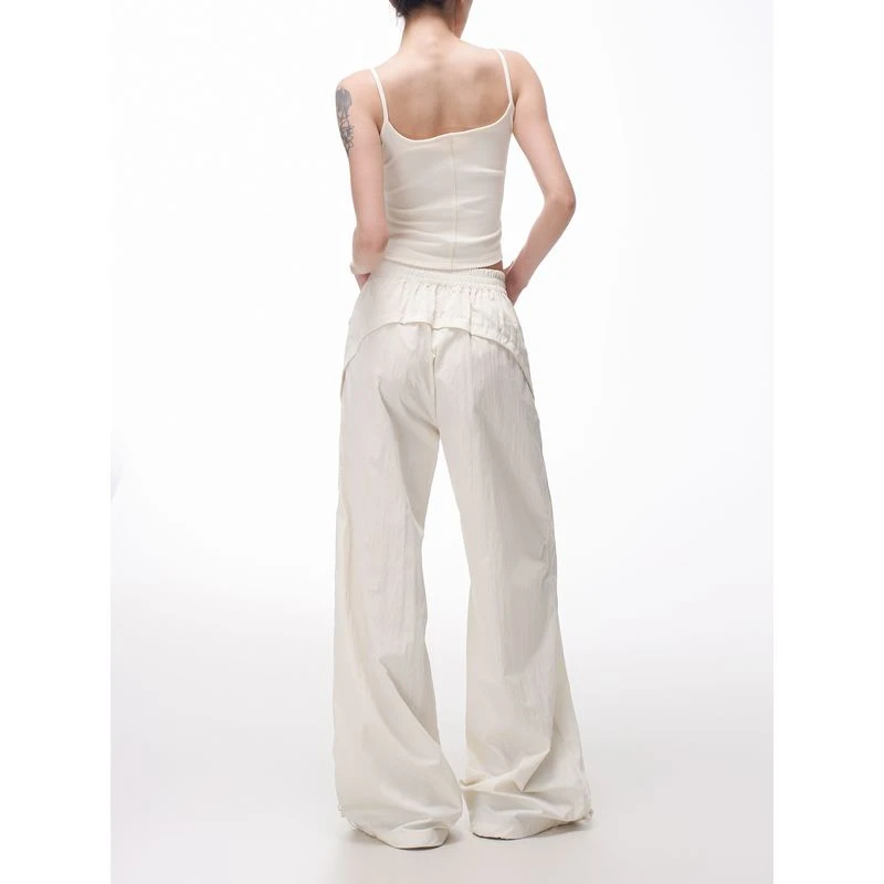 AGUA 冰丝速干休闲裤女2024夏季新款直筒松紧高腰休闲裤子