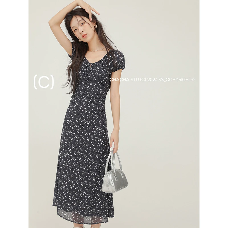 CHACHASTU【出游穿搭】夏季经典显瘦小A摆碎花连衣裙ZRS800