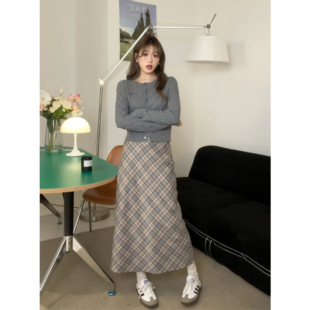 CHACHASTU复古菱格半裙   秋季格子显瘦气质长款半身裙  ZRS505
