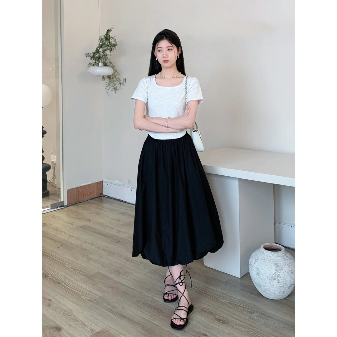 CHACHASTUT恤高腰显瘦短款时尚黑色不规则小众修身纯色    ZRS848