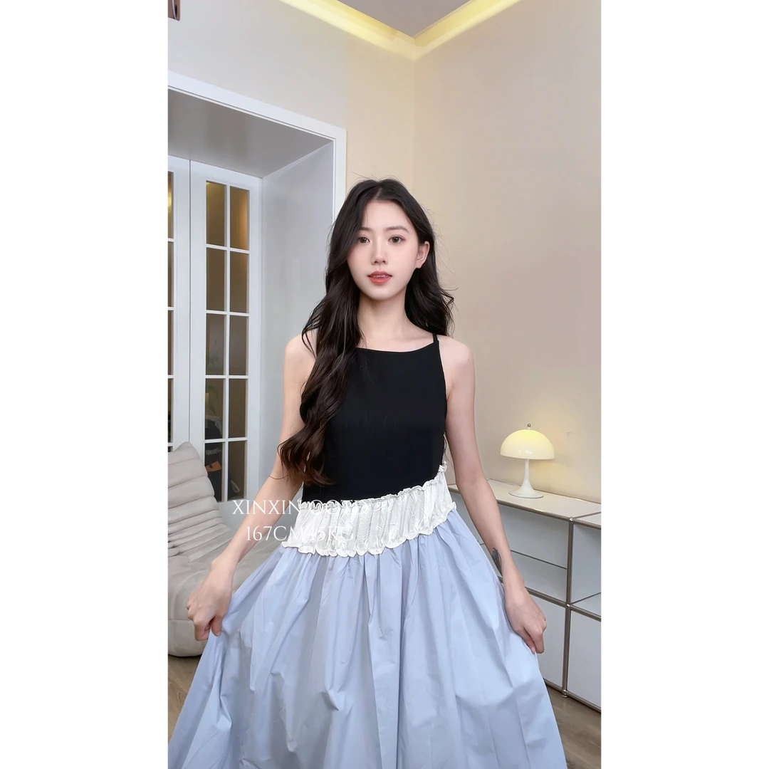 CHACHASTU法式撞色拼接百搭夏季无袖连衣裙 显白显瘦BY125