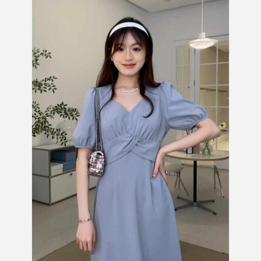 CHACHASTU「年终清仓」小众设计感气质交叉腰封显瘦连衣裙   ZRS196