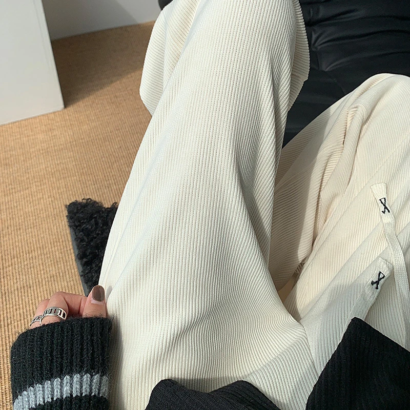 白色阔腿裤女春秋2024新款高腰垂感直筒小个子休闲显瘦灯芯绒裤子