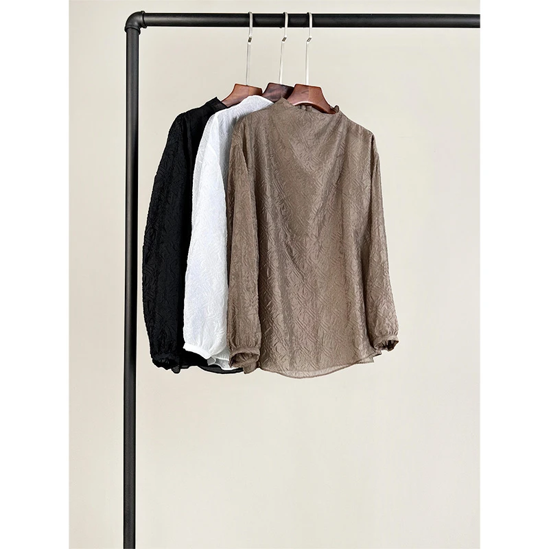 ICEEL高贵上档次女装轻奢纽扣套头T恤女新款秋肌理感气质通勤上衣