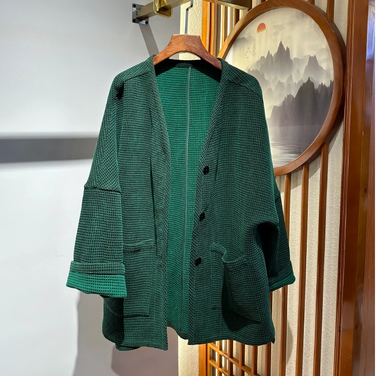 唐一真丝【100%桑蚕丝】香云纱国风重磅80姆米柞蚕丝大V领茶服外套