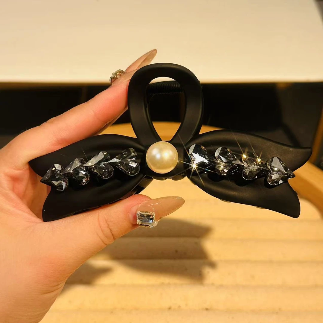 非金属亚克力发饰 13cm蝴蝶结水晶贝珠抓夹0920 C11