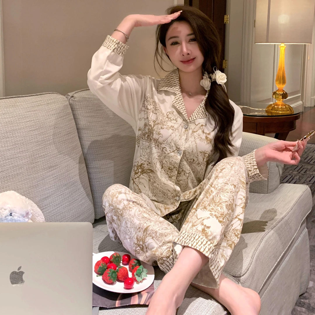 【戴妃】睡衣秋季女款秋冬长袖大码女士春秋款家居服套装