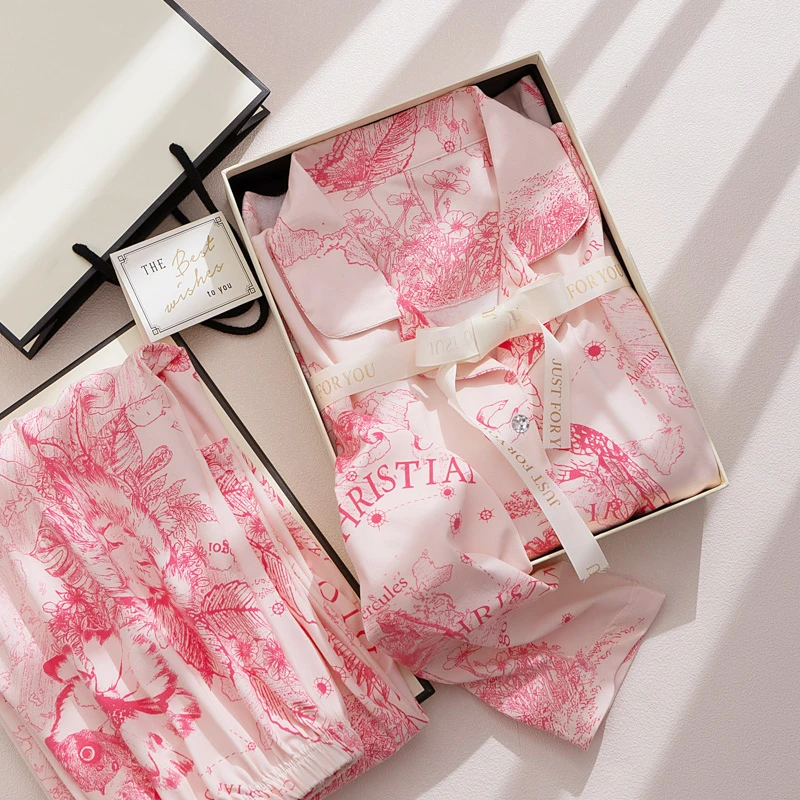 2023年【D家蜜桃】春秋新款睡衣网红女长袖两件套女士夏薄款家居服