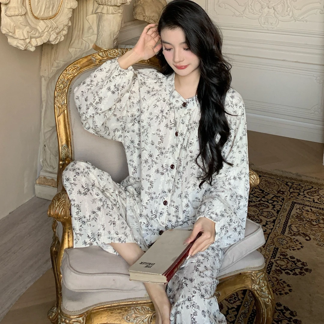 2024年春秋新款睡衣女柔软长袖开衫家居服女士时尚可外穿宽松套装