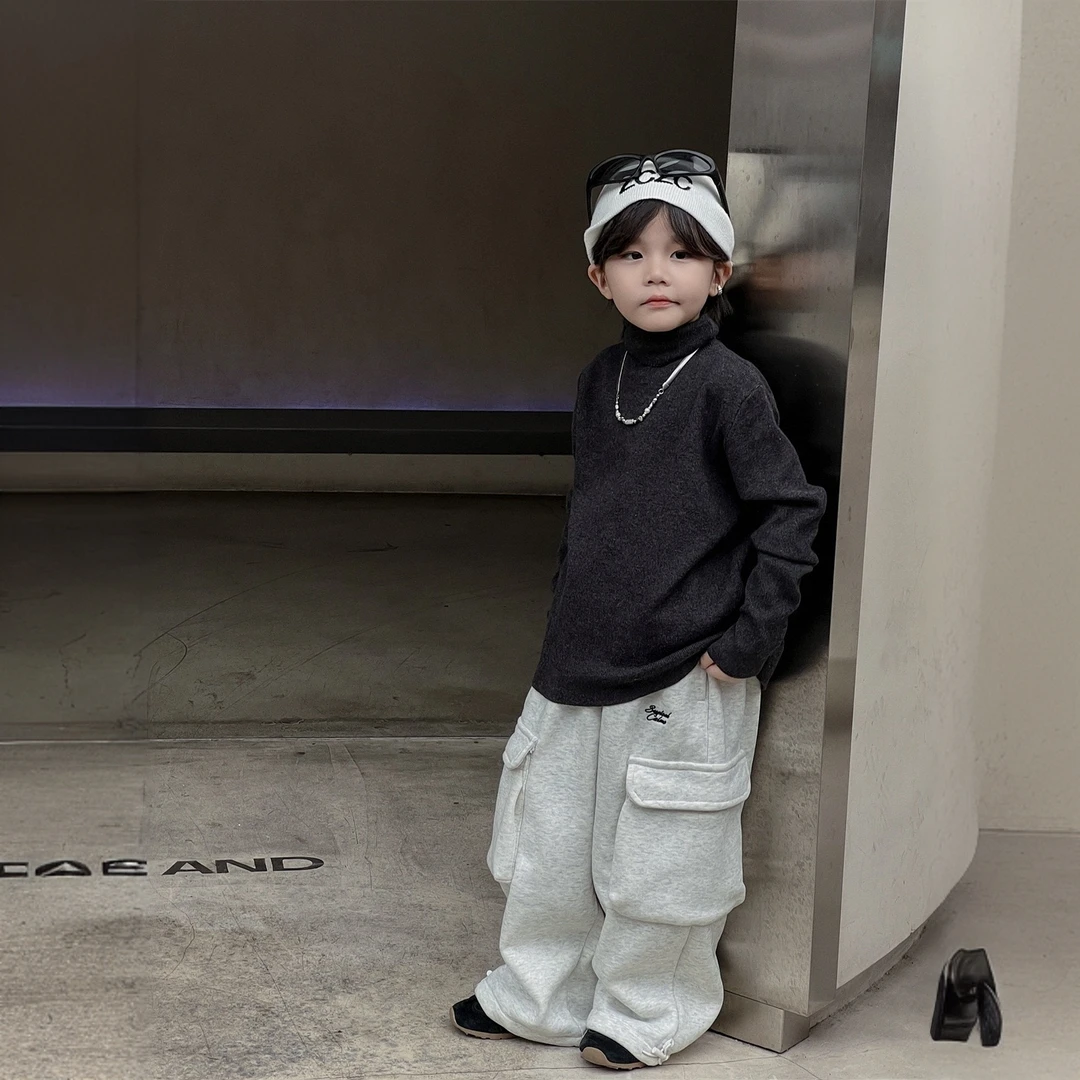 2024春秋款韩版儿童休闲裤洋气字母刺绣百搭男童卫裤潮直筒潮款