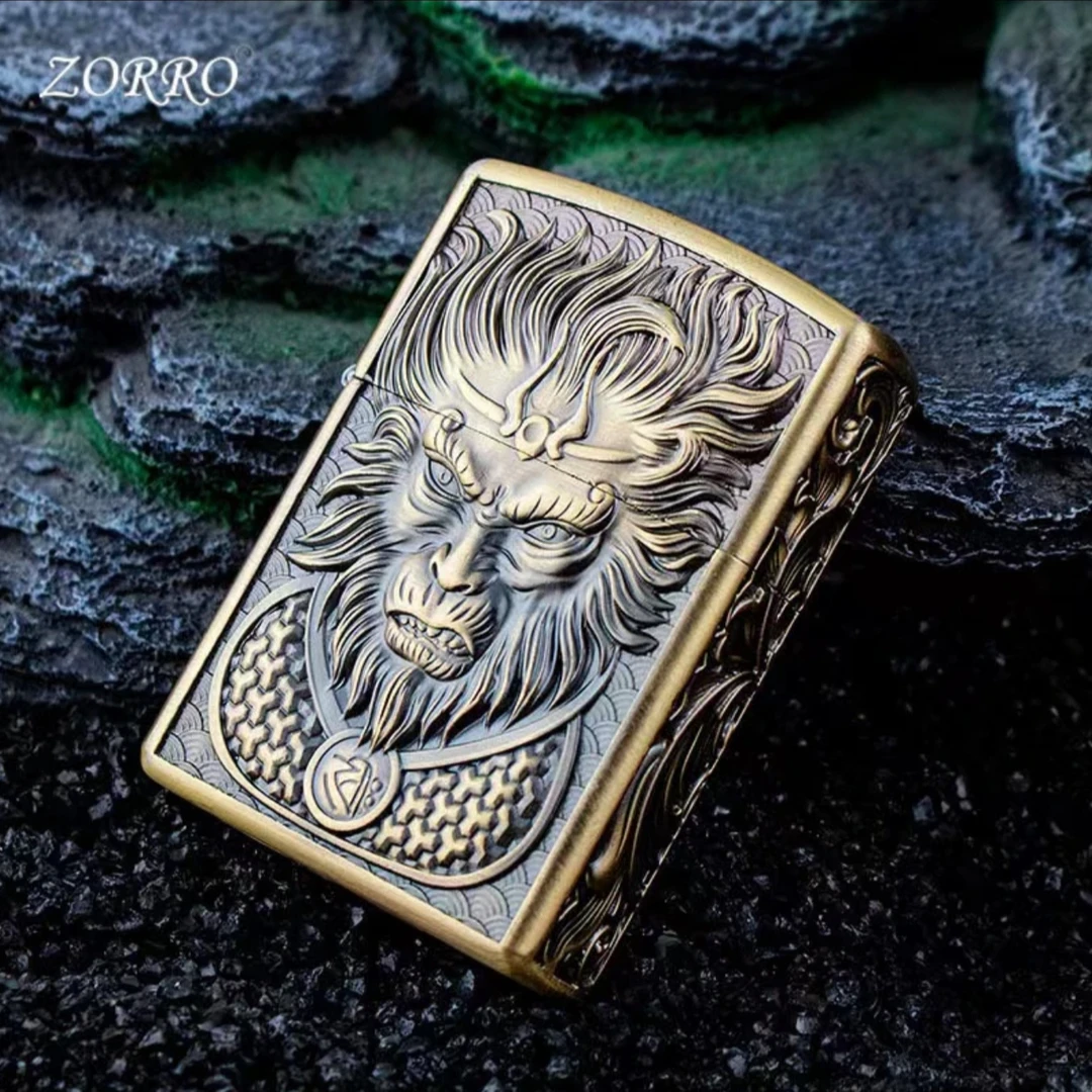 ZORRO佐罗全新盔甲磨猴悟空复古手工浮雕煤油打火机男士简约送礼