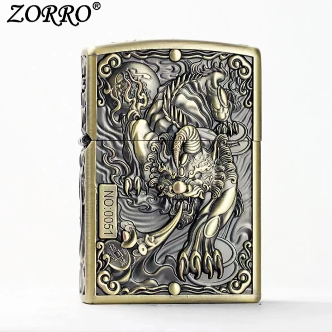 ZORRO佐罗盔甲五面立体浮雕貔貅防风打火机复古老式砂轮创意手工