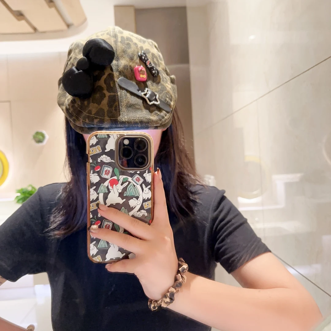 y2k辣妹甜酷豹纹前进帽女春夏街头百搭猫咪diy网红亚比风鸭舌帽潮