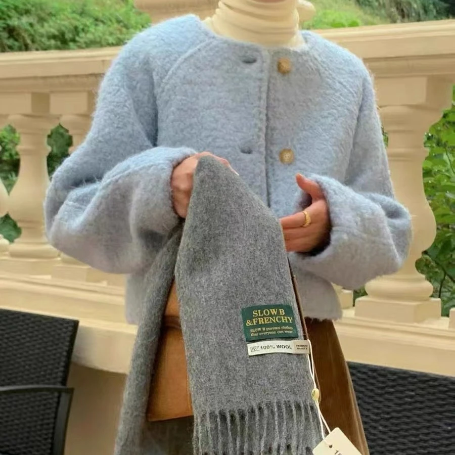 2024年冬新款韩小众法式复古圆领小香风外套