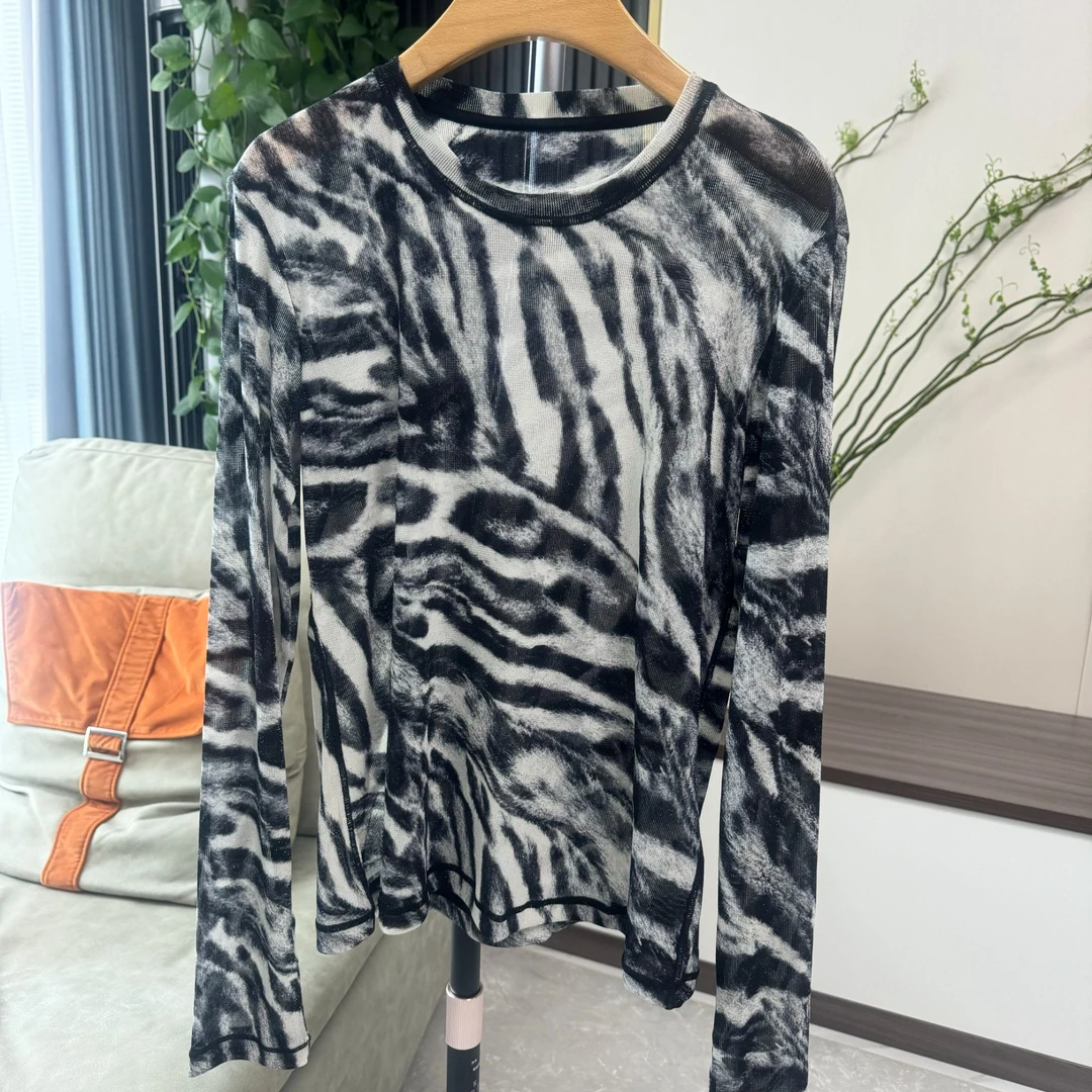 NO退NO换斑马纹打底衫 长袖网红时尚百搭女士黑白气质休闲印花