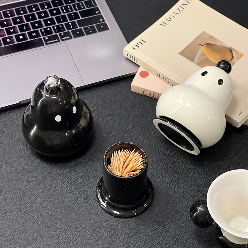 高颜值陶瓷牙签筒家用轻奢高档梨梨牙签盒棉签收纳罐牙签罐牙线盒