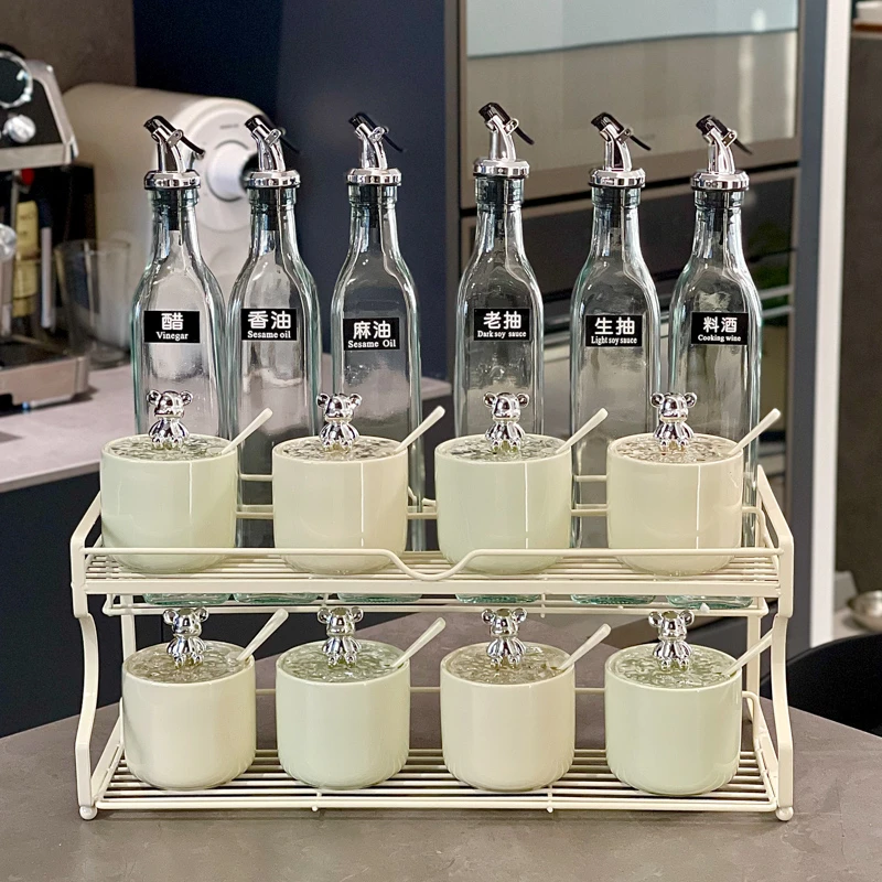 奶油风调料盒套装厨房家用高级感陶瓷调味罐子收纳盒酱醋壶瓶组合