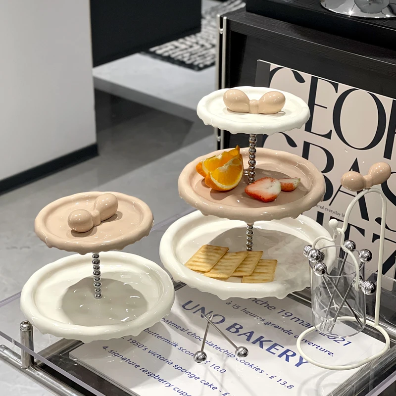 陶瓷水果盘高级感客厅家用零食摆放盘高档轻奢双层点心糖果盘摆件