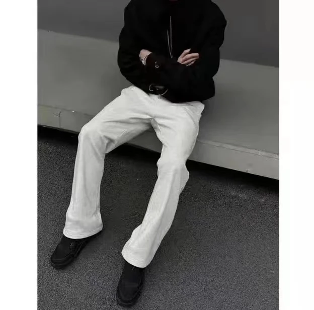 秋冬季加绒白灰色微喇叭卫裤休闲裤cleanfit弯刀男女显瘦运动裤