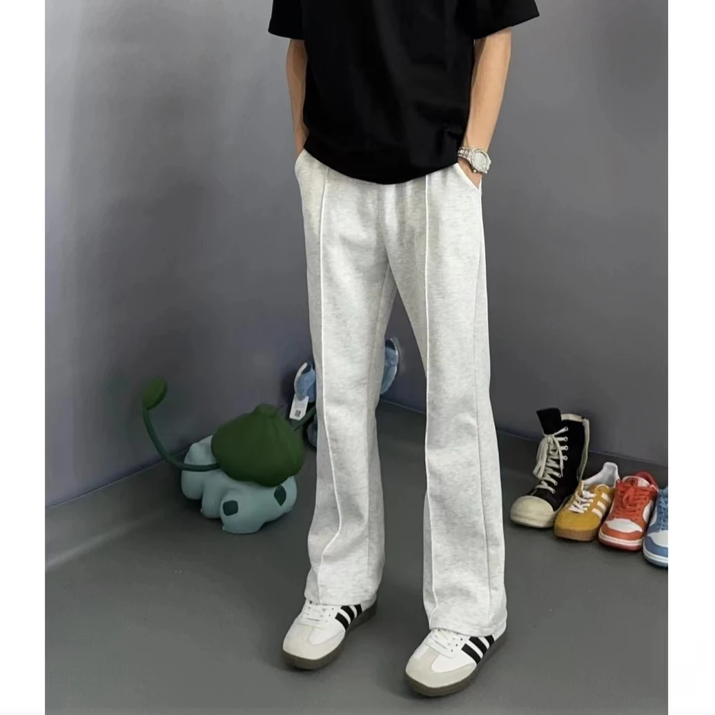 秋季新款美式复古微喇叭折线卫裤裤子潮流百搭通勤休闲裤弯刀裤男