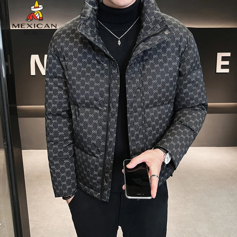 Mexican/稻草人痞帅冬季羽绒服2024新款爆款满花立领上衣加厚外套
