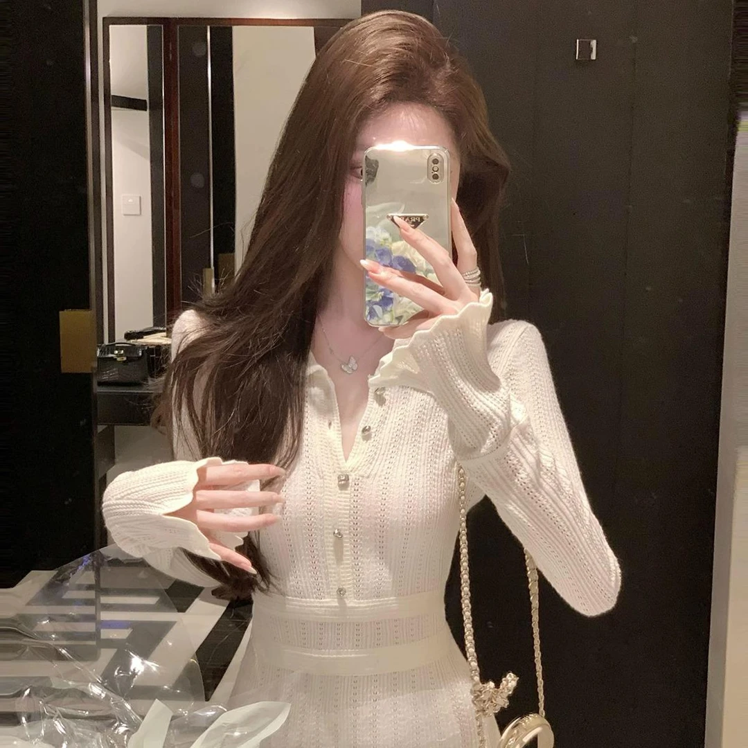 轻奢网红【熟女裙】高级感针织连衣裙秋装2025新款收腰显瘦毛衣短裙