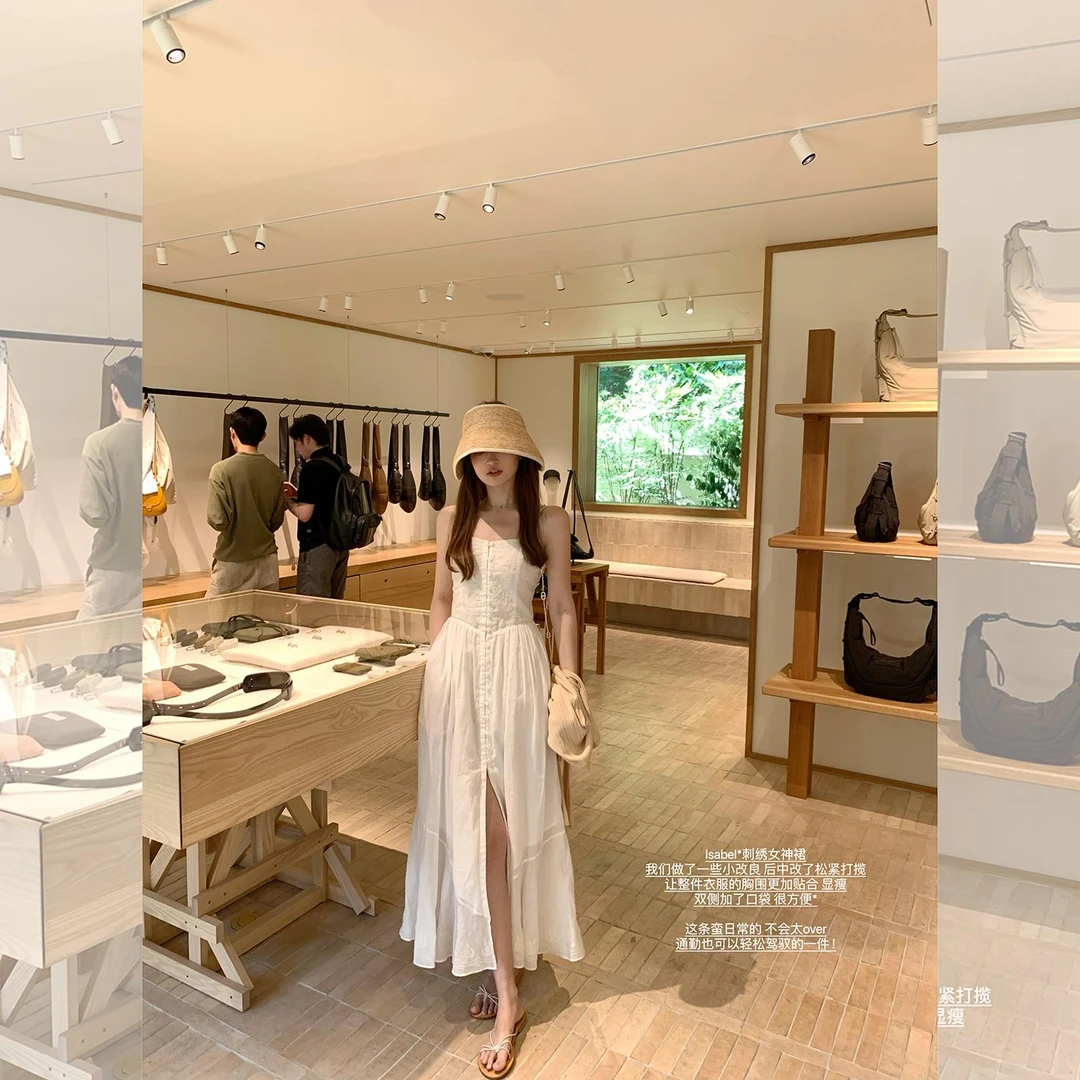 轻奢网红款 Purity纯白茉莉_重工刺绣后打揽开叉度假小白裙连衣裙