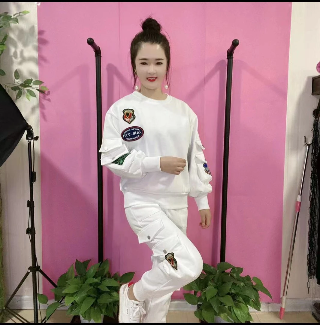 圆领套装女2023年秋季新款贴标长袖卫衣工装休闲裤分体显瘦两件套