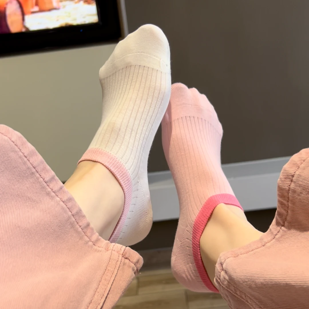无骨冰淇淋色系袜子女夏款隐形船袜薄款夏季硅胶防滑不掉跟棉袜