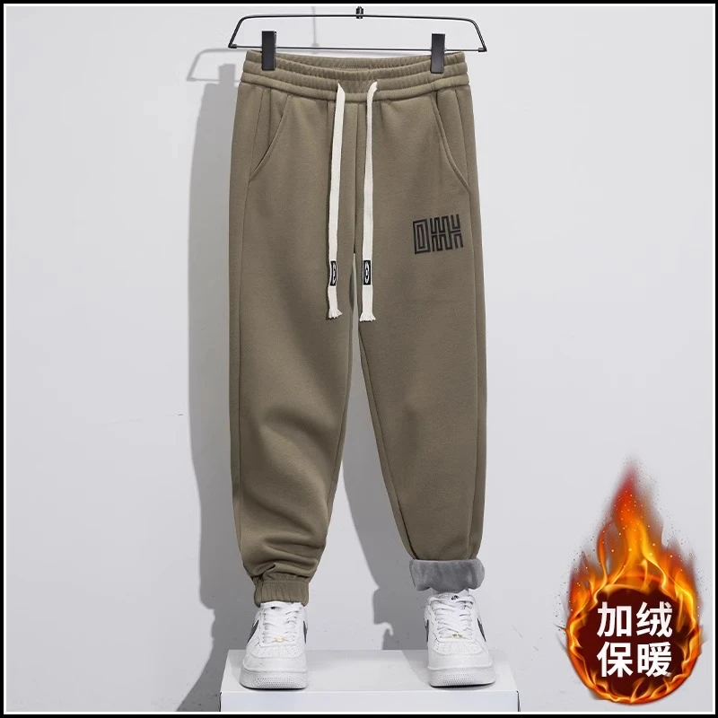 加绒休闲裤男士2023冬季新款加厚保暖御寒松紧腰宽松束脚卫裤子男