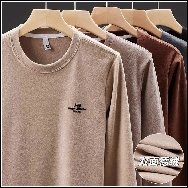 德绒卫衣男2023春秋季新款双面保暖潮牌秋冬款圆领打底衫上衣男装