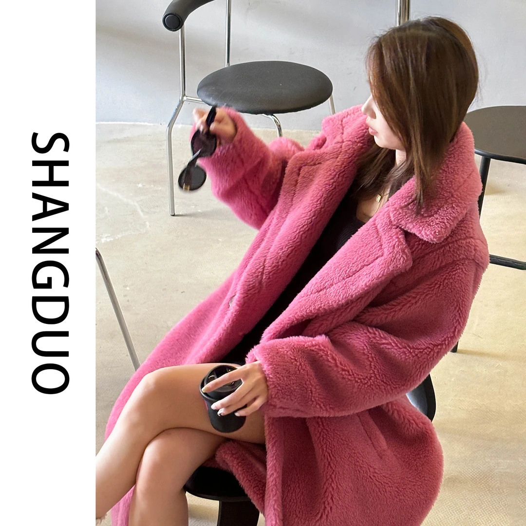 “骆驼绒”Mx-006泰迪大衣女士秋冬外套长款羊毛网红西装领气质大衣