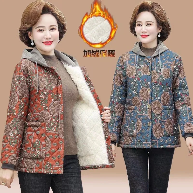 中年妈妈装冬装棉衣外套休闲保暖棉服中老年女装加绒加厚棉袄上衣