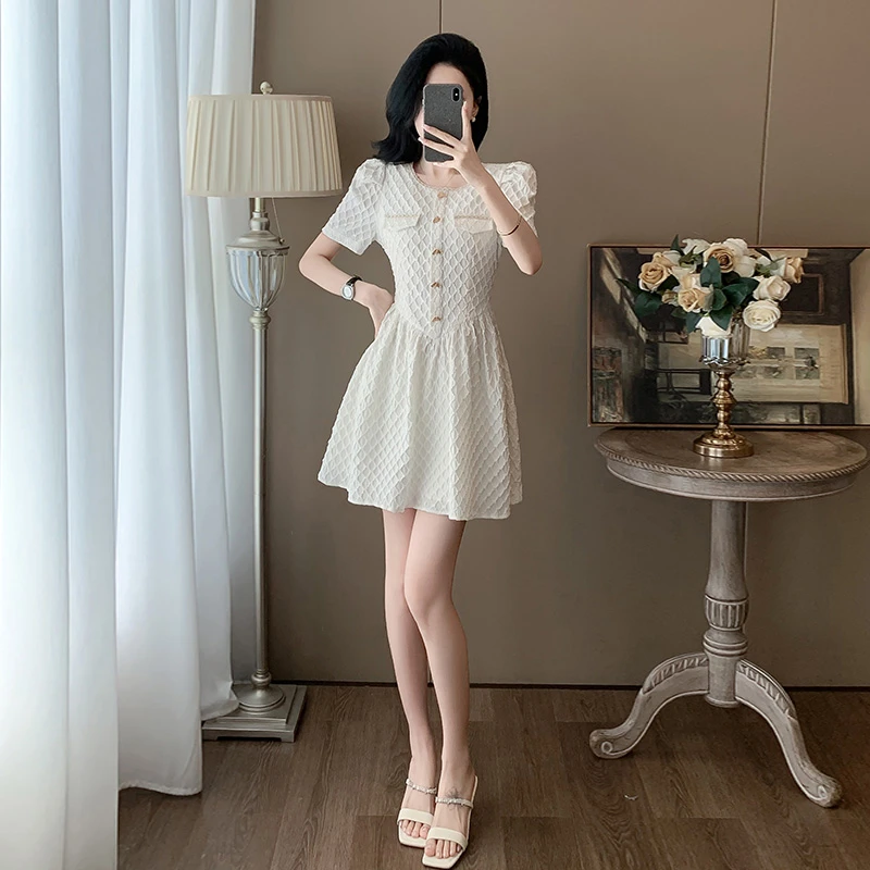 小香风夏季新款时尚连衣裙女2025年高级感显瘦气质白色裙子潮