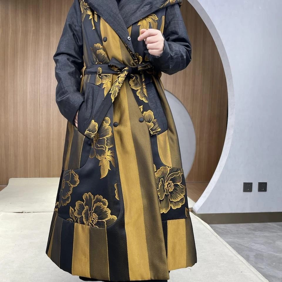 韦小宝时尚百搭气质优雅翻领中长款保暖冬棉服外套2241112333