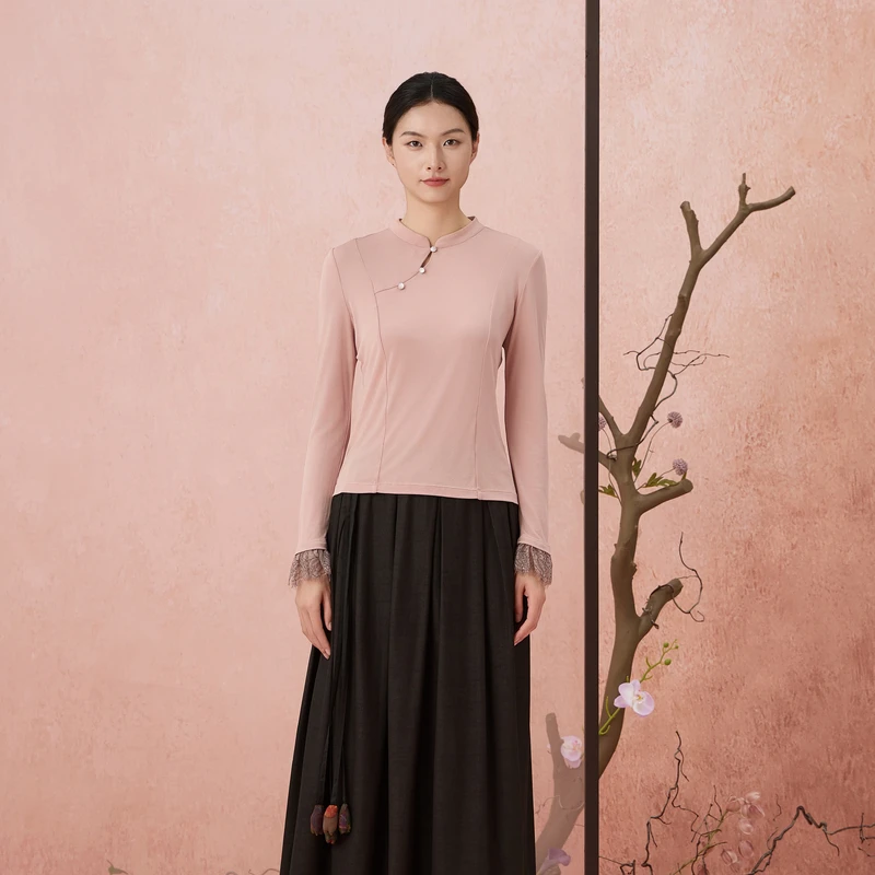 韦小宝24年夏桑蚕丝针织衫睫毛花边拼接女上衣2431104161